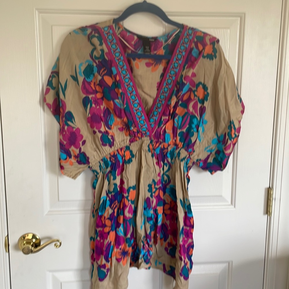 H&M floral vneck blouse with cinched waist